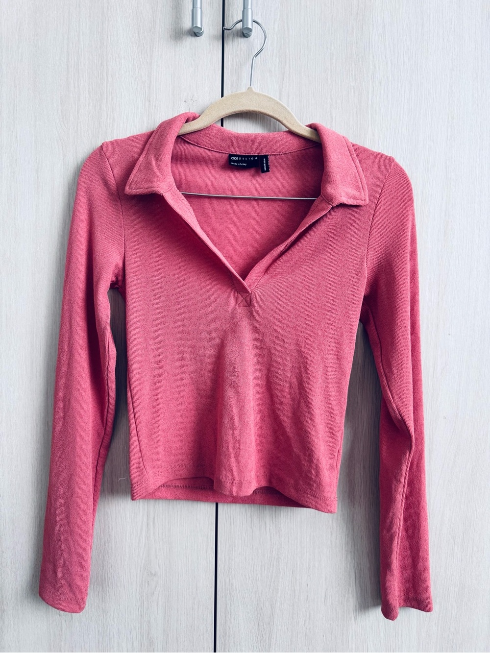 ASOS Rose Pink Long-Sleeve Collared Top